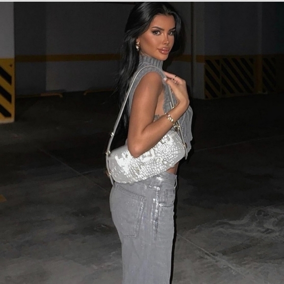 Zara Metallic Foil Wide Leg Jeans - Picture 9 of 16